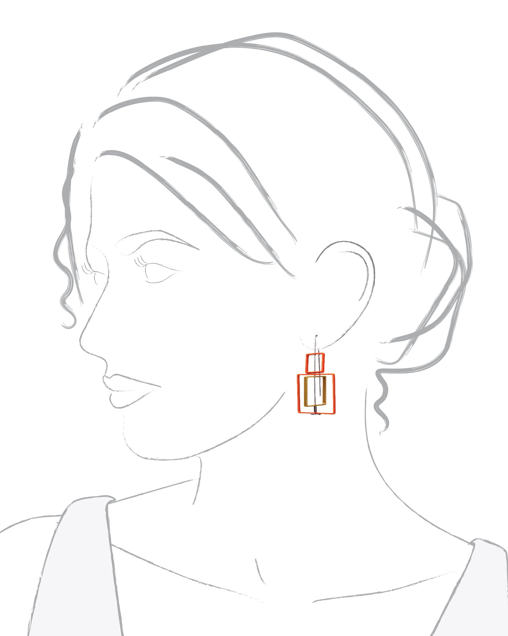 Small Top Moveable 3 Square Earrings