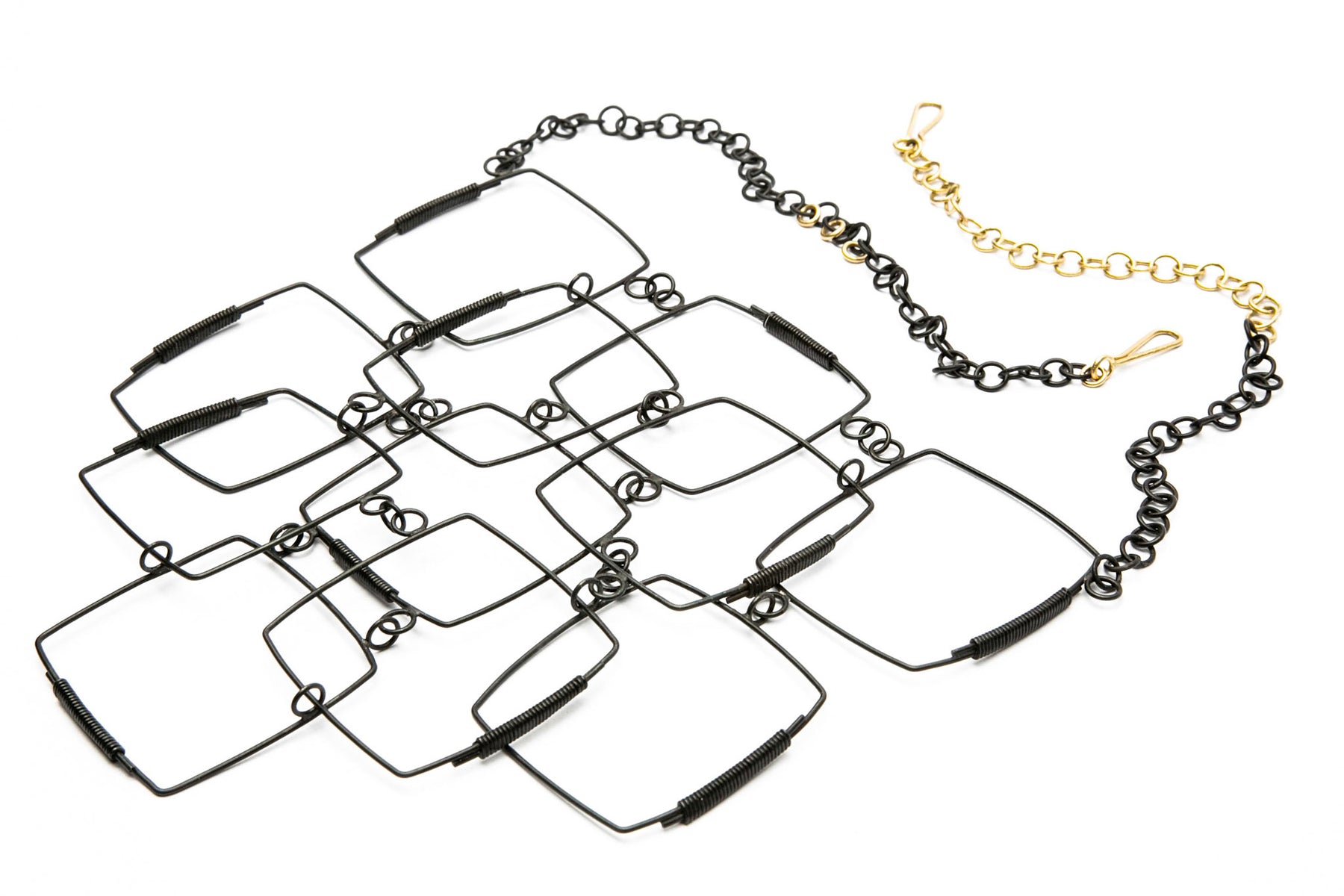Layered Square Necklace in Steel & 18K Yellow Gold