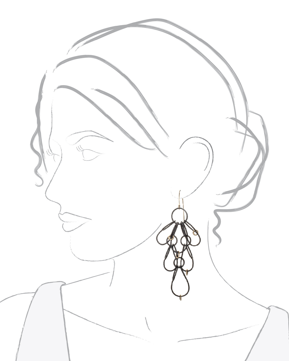 Chandelier Earrings in Steel & 18K Yellow Gold