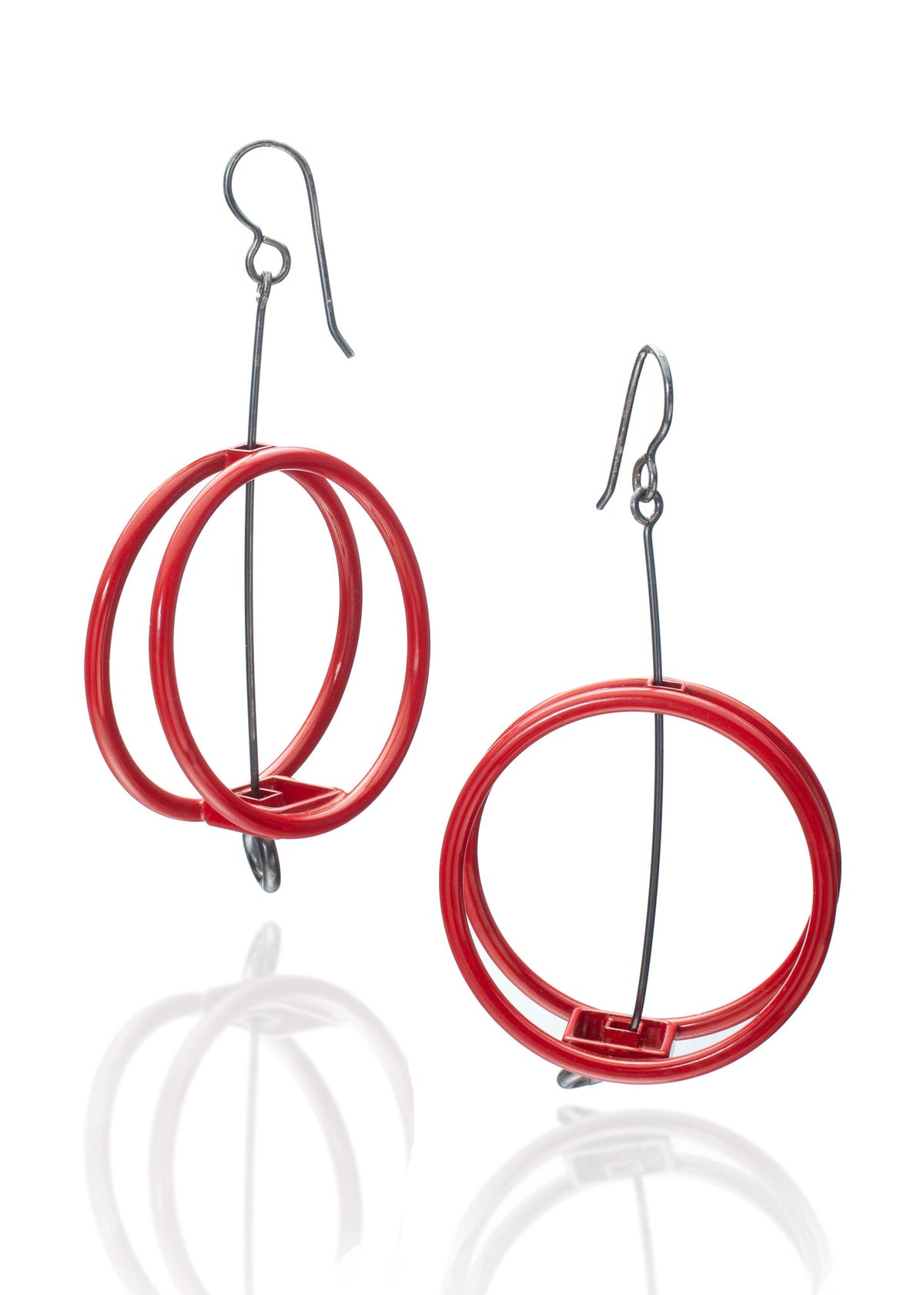 Double Circle Red Structure Earrings