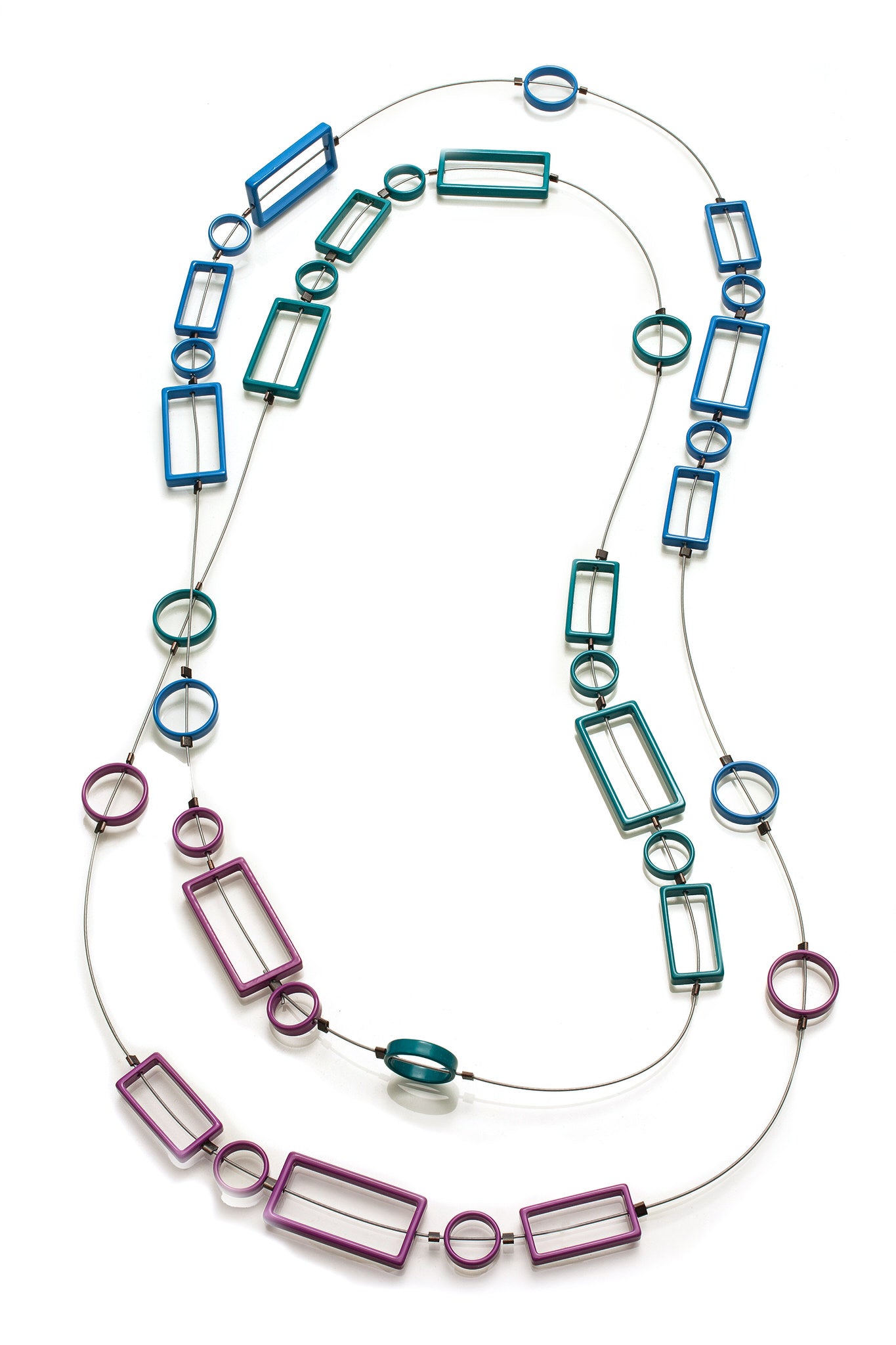 Long Rectangle and Circle Necklace