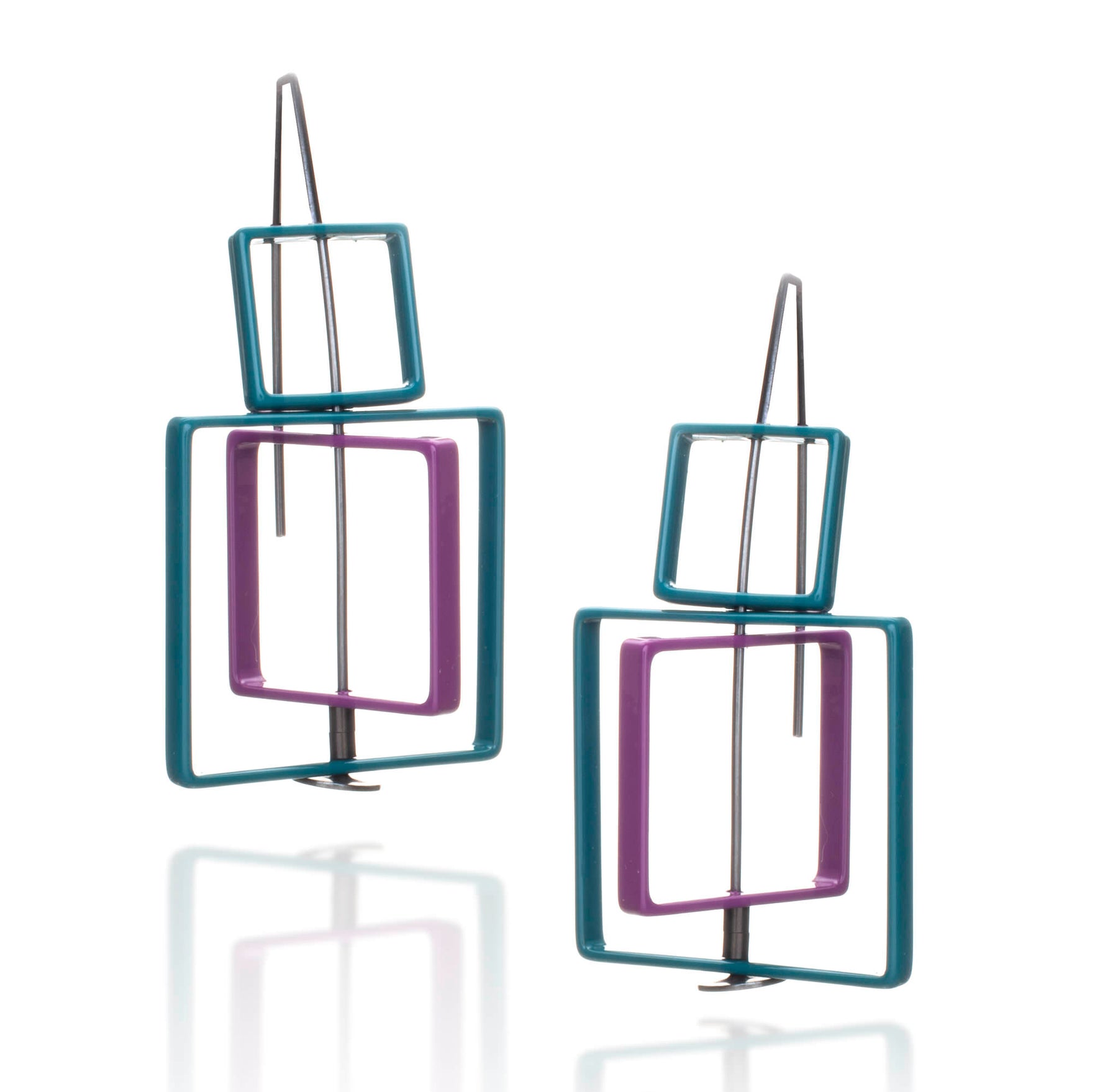 Small Top Moveable 3 Square Earrings