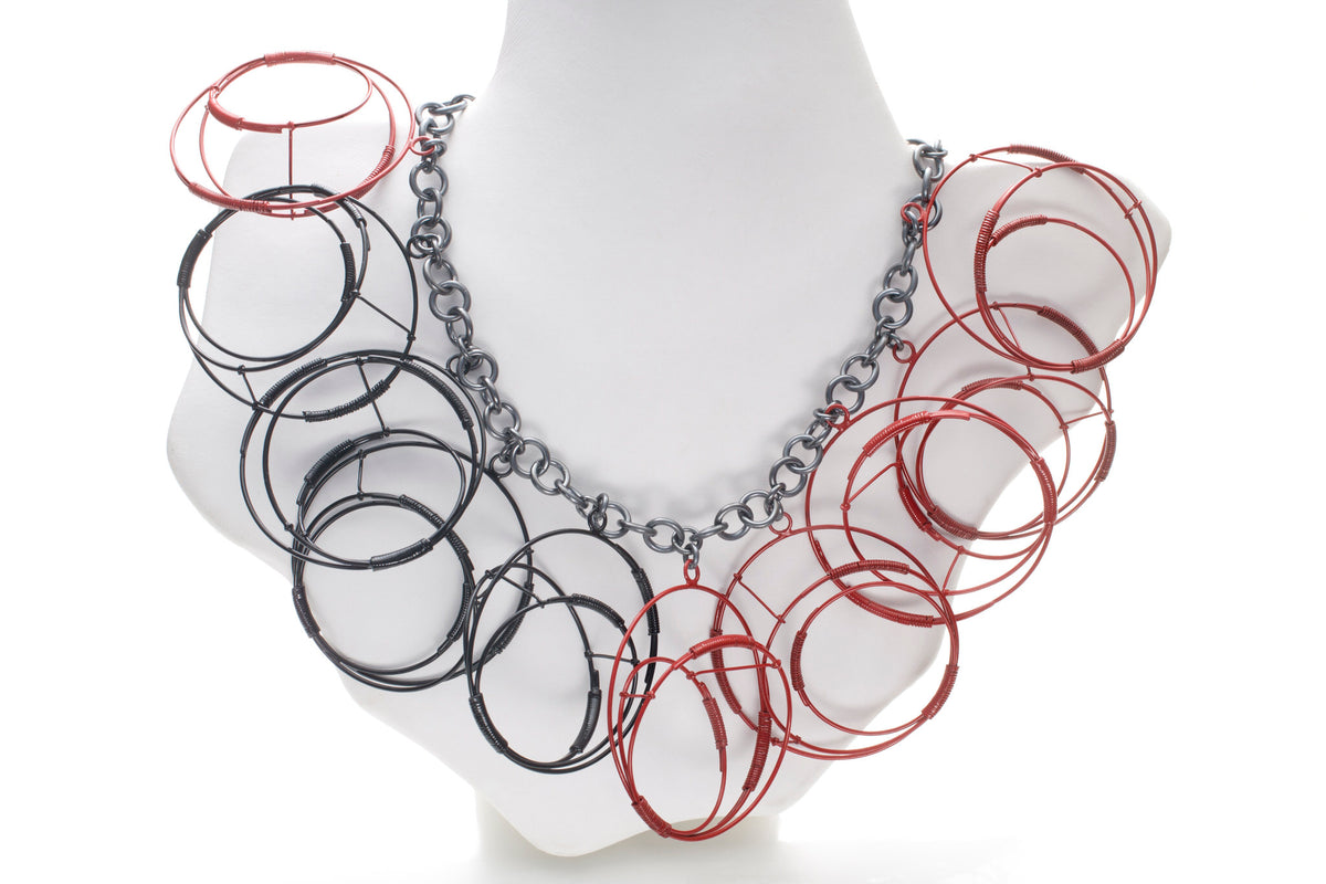 Black and Red Circles Structure Necklace