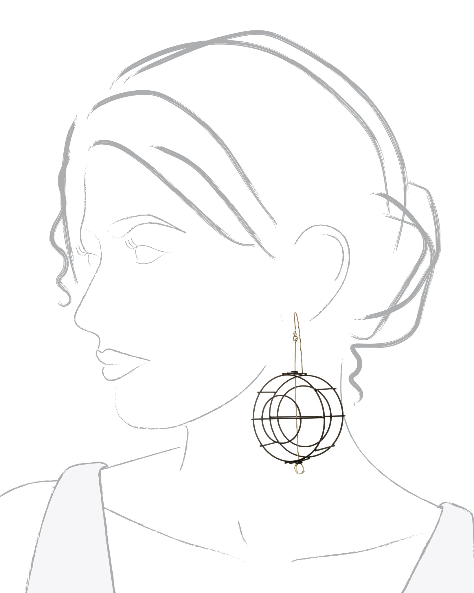 Steel & 18K Yellow Gold Circle Structure Earrings