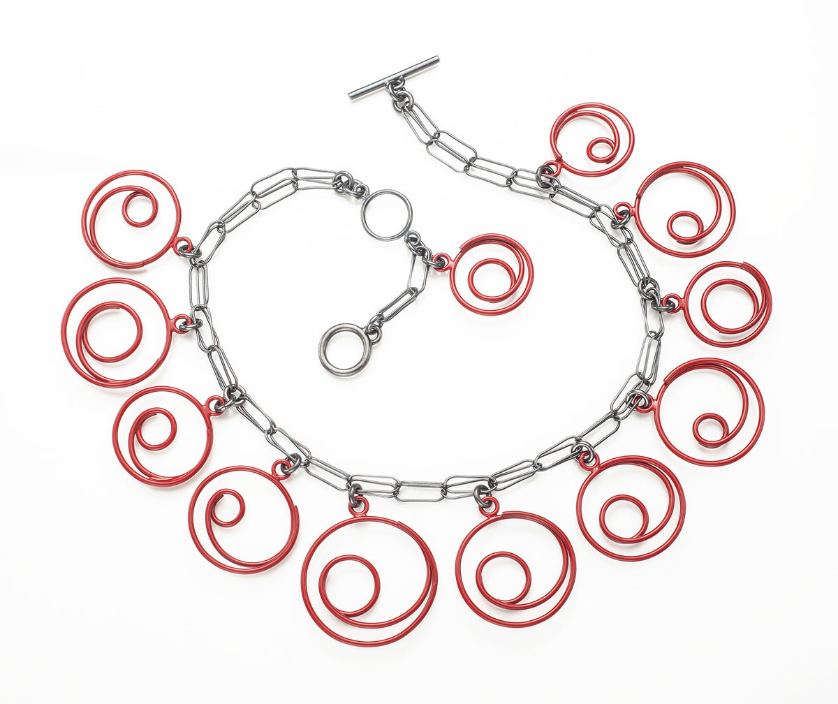 One-of-a-Kind Red Circle in Circle Charm Necklace