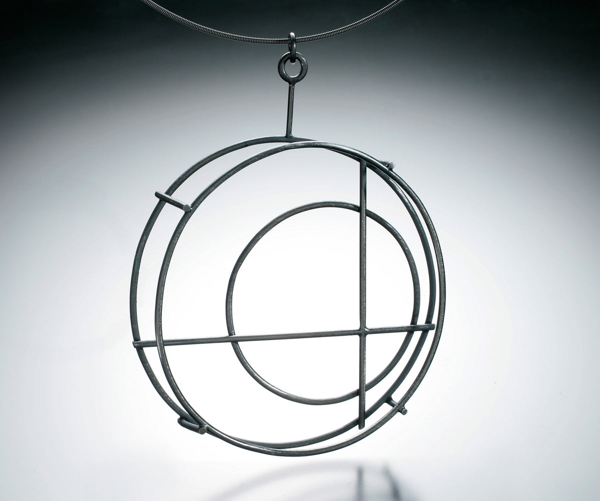 Sterling Circle Structure Pendant w/ Intersecting Lines