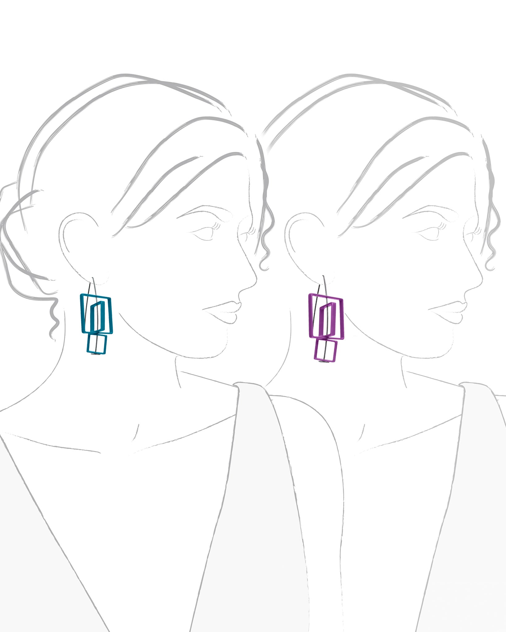 Moveable Solid Color 3 Square Earrings