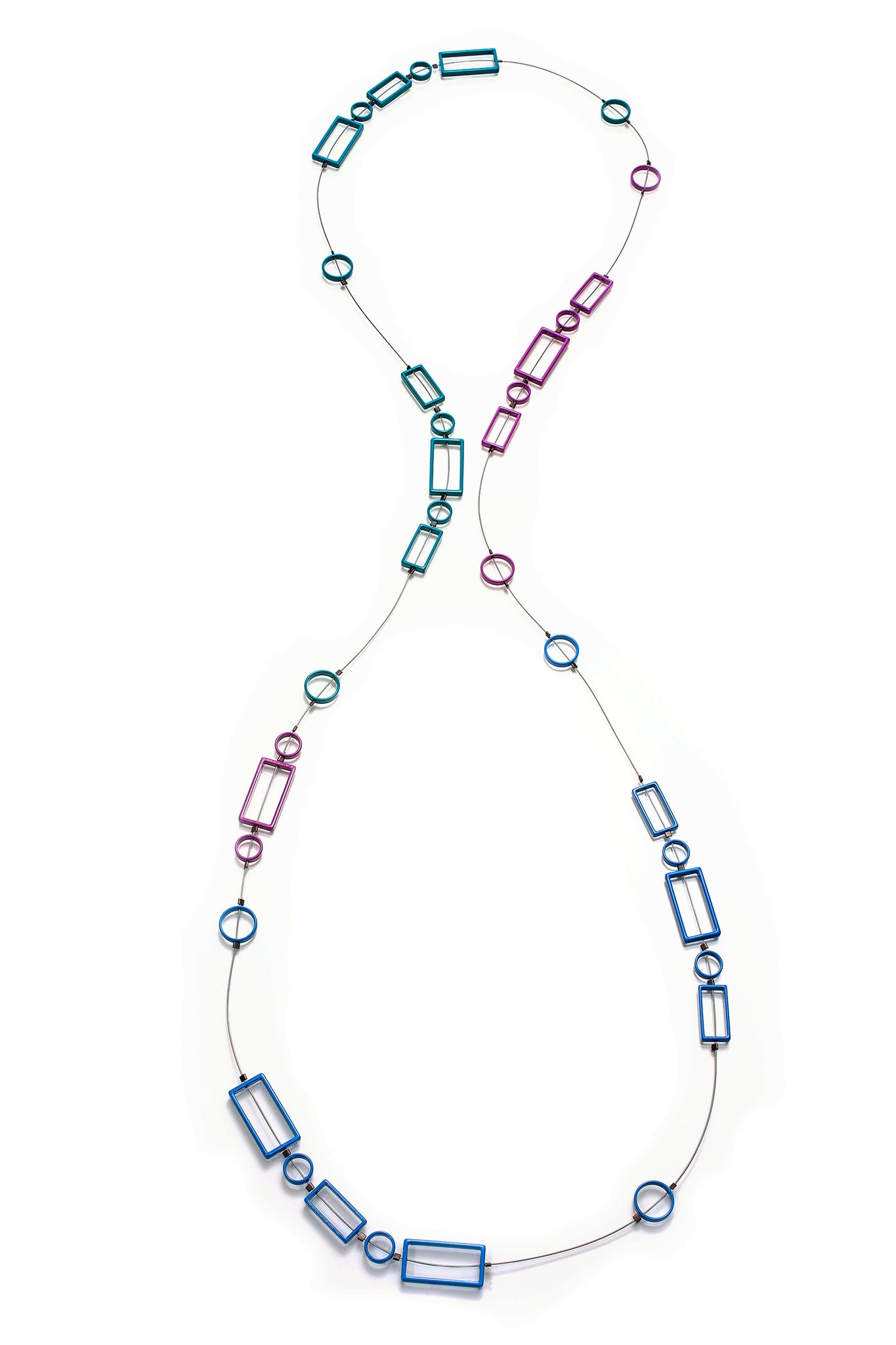 Long Rectangle and Circle Necklace