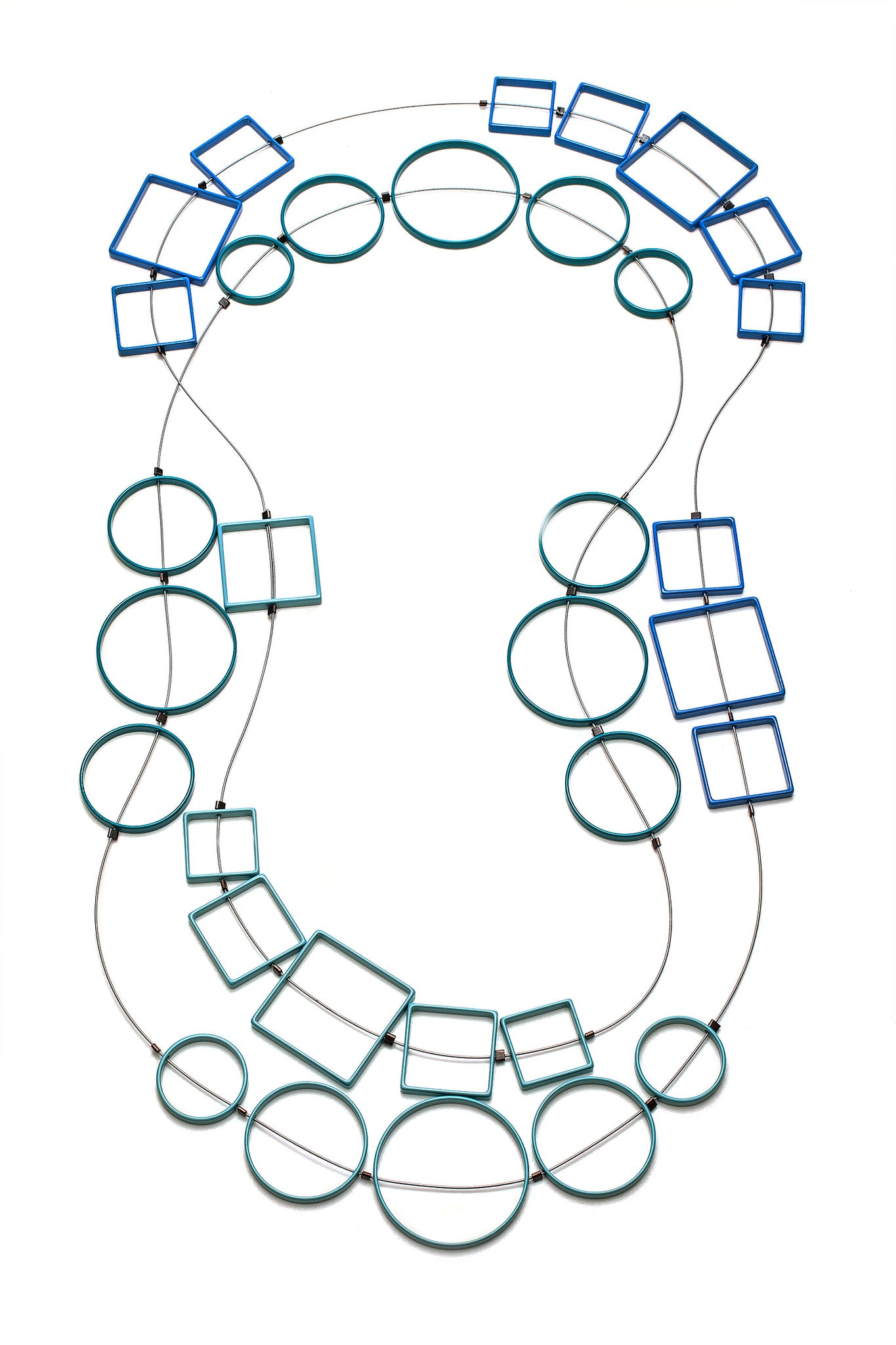 3 Color Circle & Square Necklace (long)