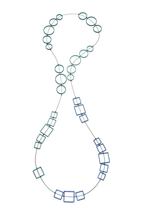 3 Color Circle & Square Necklace (long)