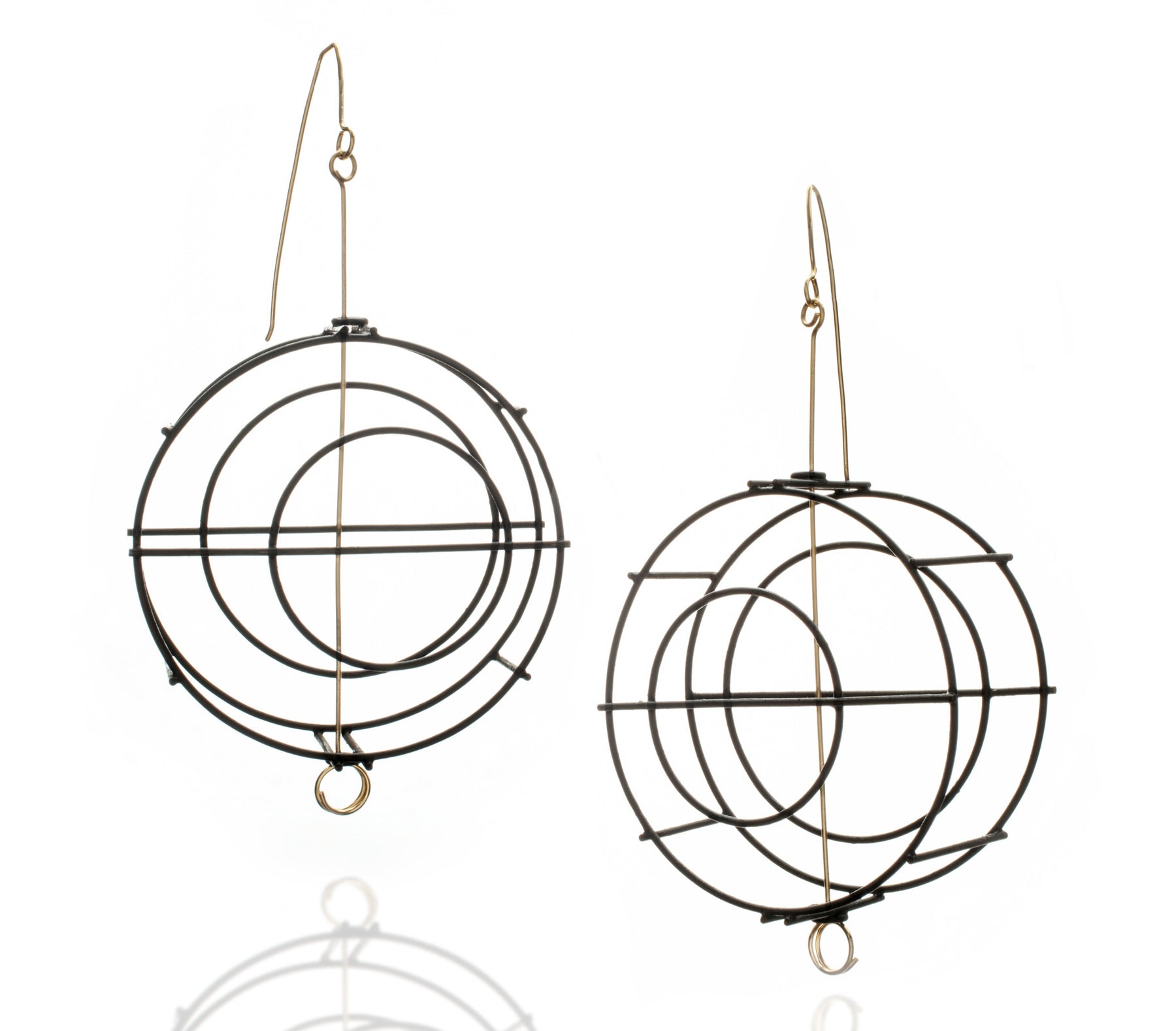 Steel & 18K Yellow Gold Circle Structure Earrings