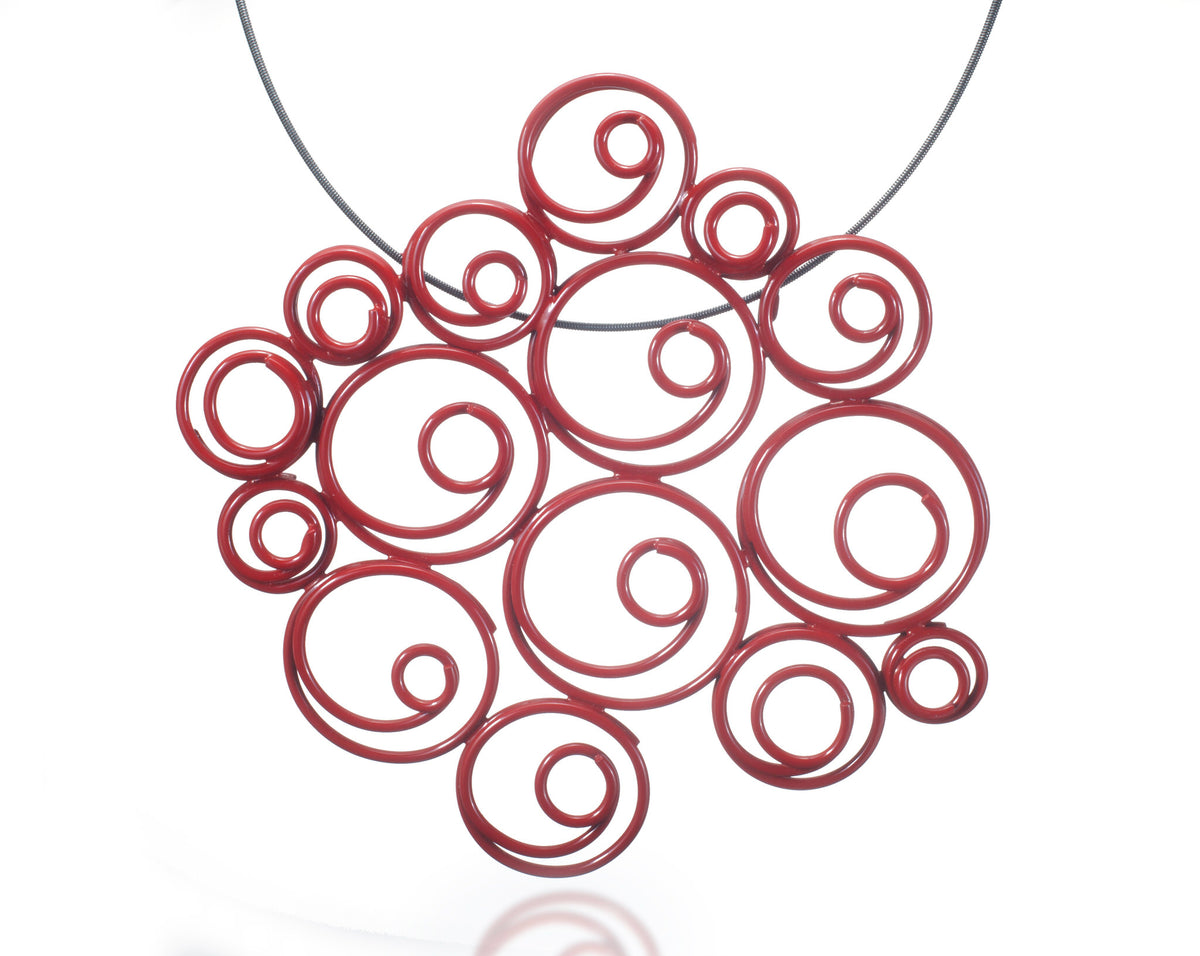 One-of-a-Kind Red Circle in Circle Cluster Necklace